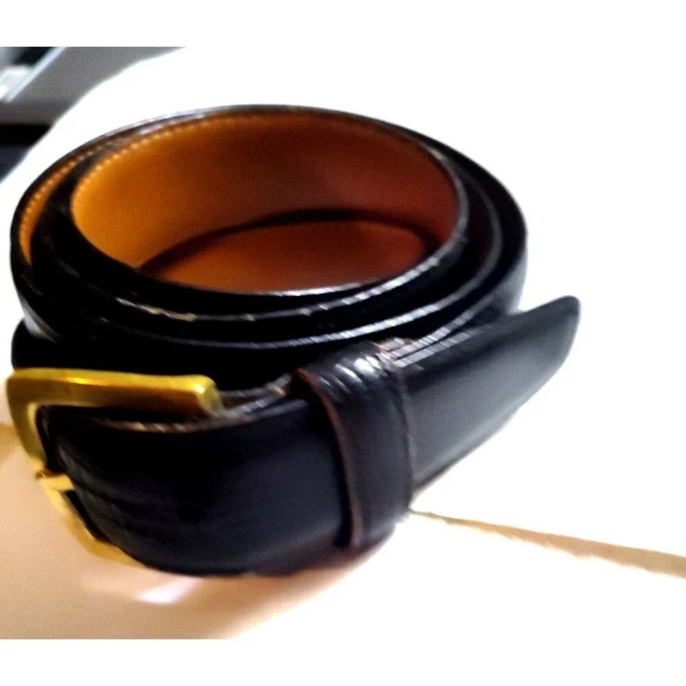 Liberty Of London Black Full Grain Cowhide Dress Belt Size 42 Brass Buckle Vtg
